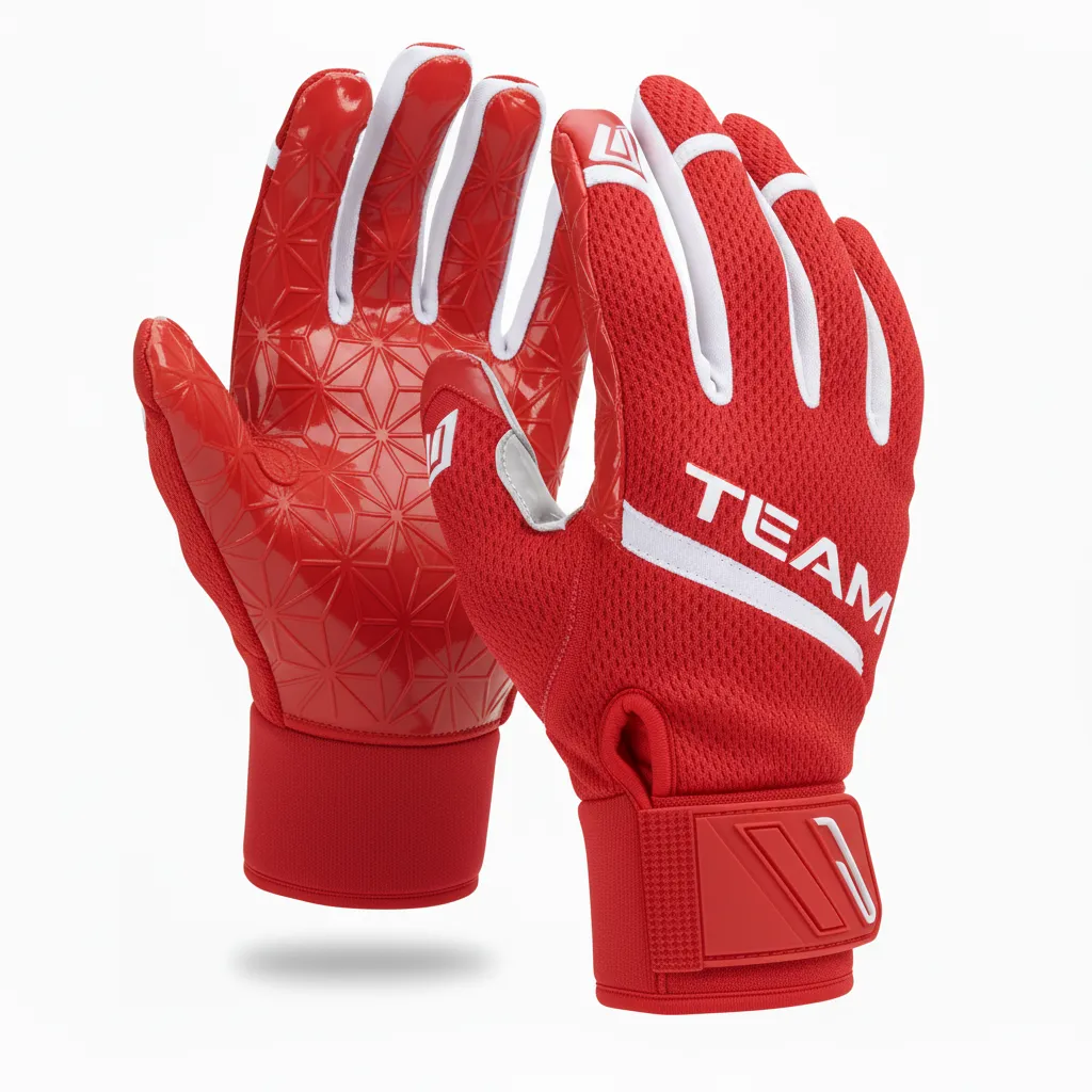 Custom Football Gloves - Red, White - Gloves Chest Stripe - Front View - HAMCO Sports Inc.