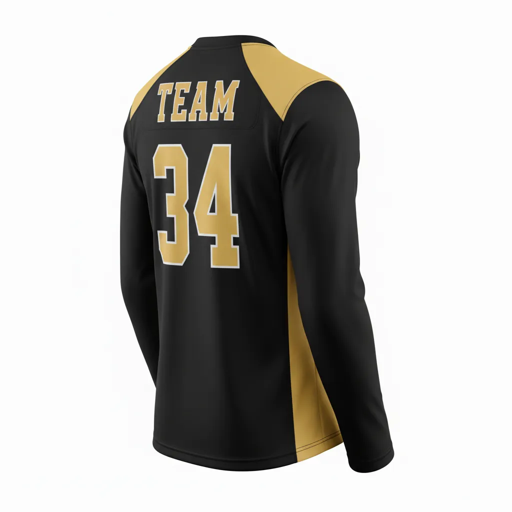 Custom Football Long Sleeve T Shirt - Black, Gold - Long Sleeve Vegas Side Panel - Back View - HAMCO Sports Inc.