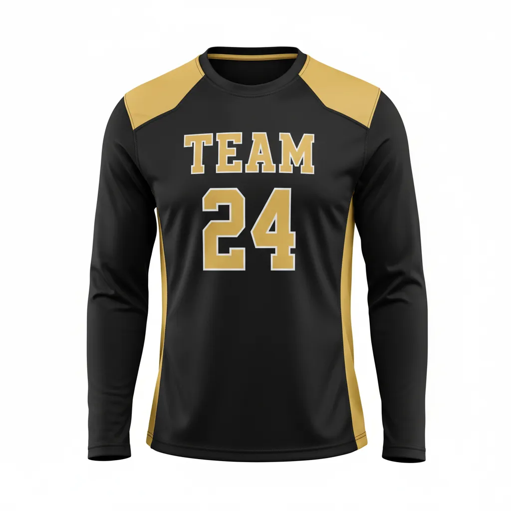 Custom Football Long Sleeve T Shirt - Black, Gold - Long Sleeve Vegas Side Panel - Front View - HAMCO Sports Inc.