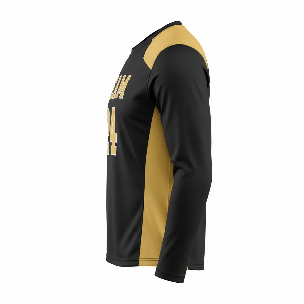 Custom Football Long Sleeve T Shirt - Black, Gold - Long Sleeve Vegas Side Panel - Side View - HAMCO Sports Inc.