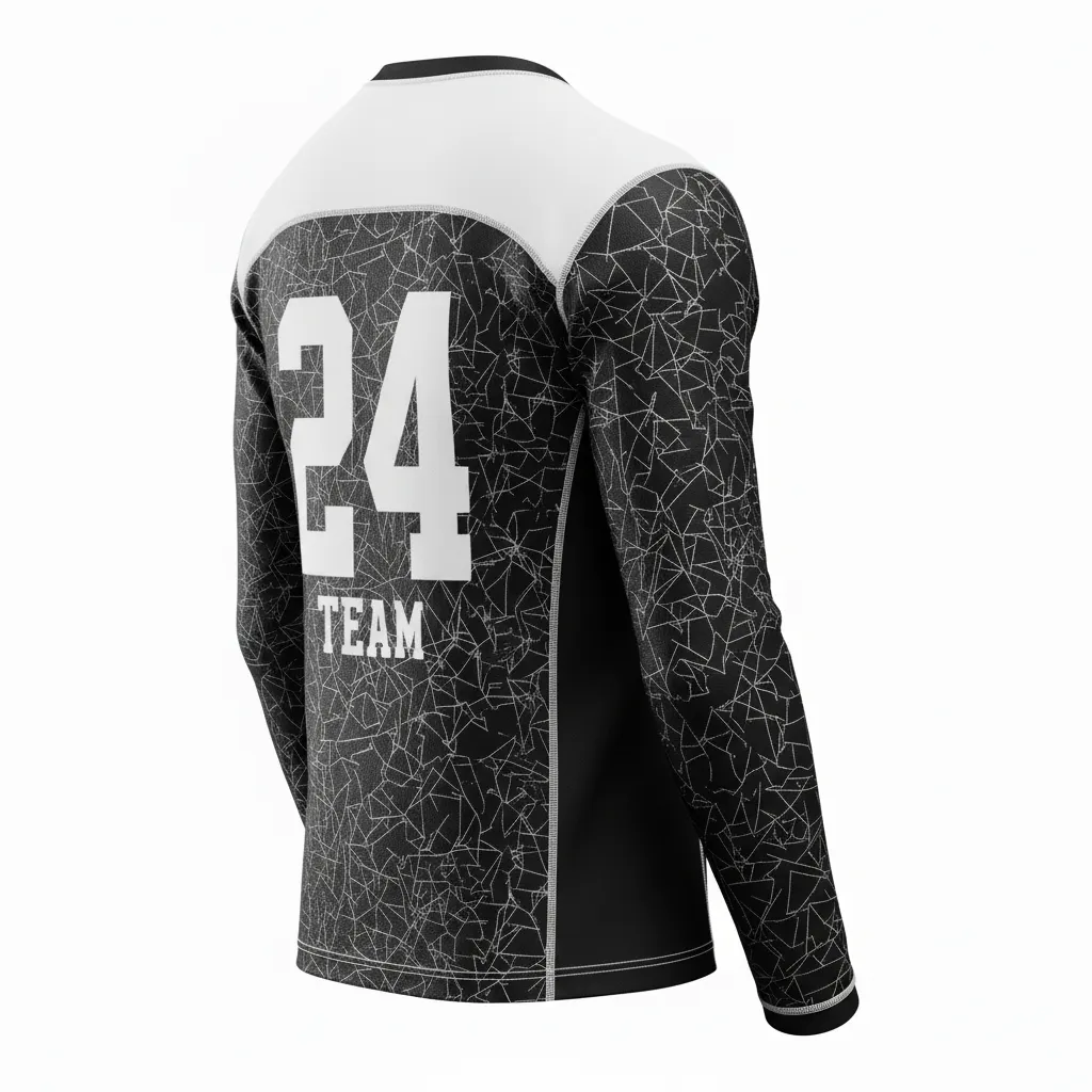 Custom Football Long Sleeve T Shirt - Black, White - Long Sleeve Shattered Glass - Back View - HAMCO Sports Inc.