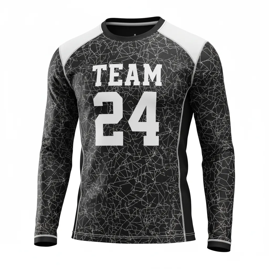 Custom Football Long Sleeve T Shirt - Black, White - Long Sleeve Shattered Glass - Front View - HAMCO Sports Inc.