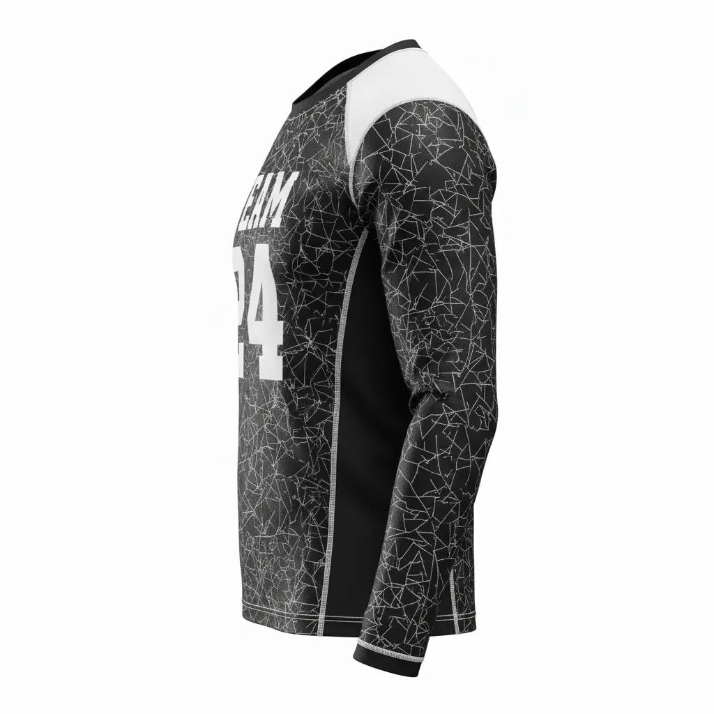 Custom Football Long Sleeve T Shirt - Black, White - Long Sleeve Shattered Glass - Side View - HAMCO Sports Inc.