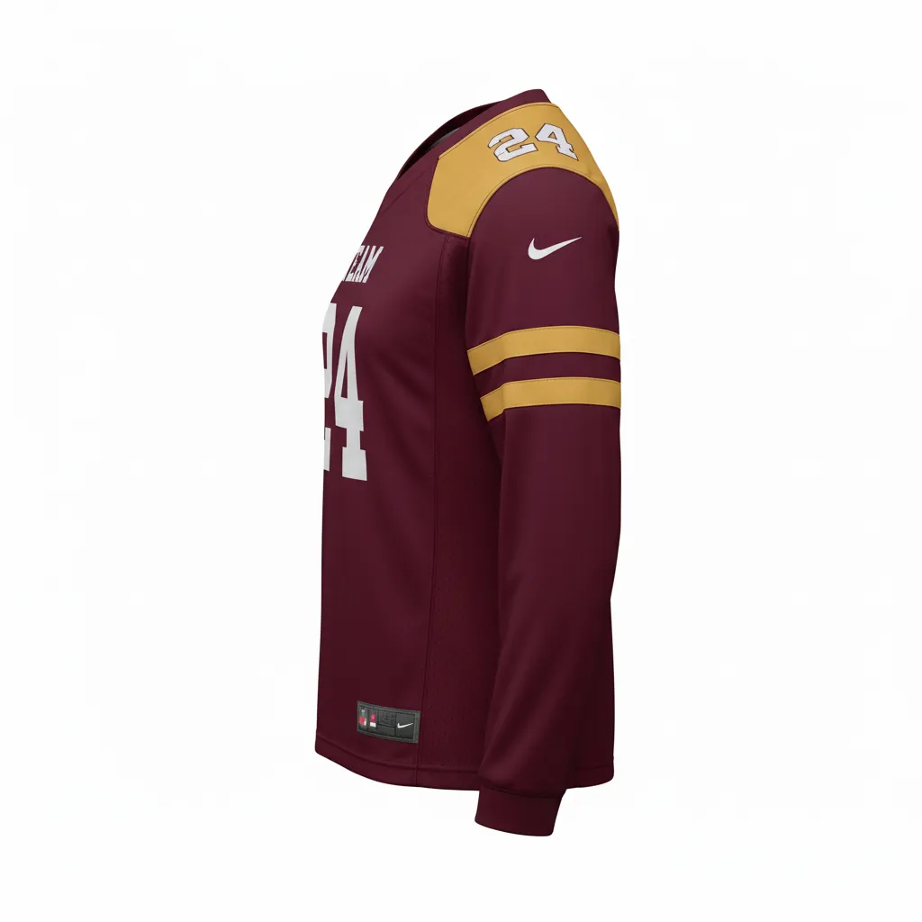Custom Football Long Sleeve T Shirt - Burgundy, Gold - Long Sleeve Vegas Triple Stripe - Side View - HAMCO Sports Inc.