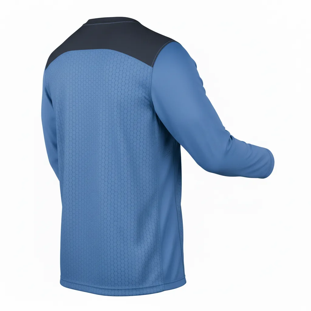 Custom Football Long Sleeve T Shirt - Blue, Navy - Long Sleeve Columbia Hexagon - Back View - HAMCO Sports Inc.