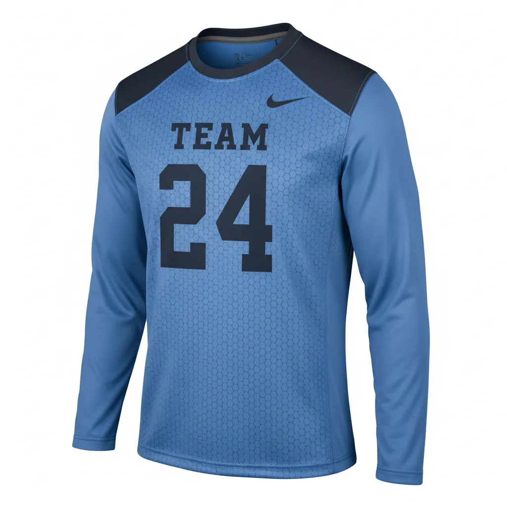 Custom Football Long Sleeve T Shirt - Blue, Navy - Long Sleeve Columbia Hexagon - Front View - HAMCO Sports Inc.