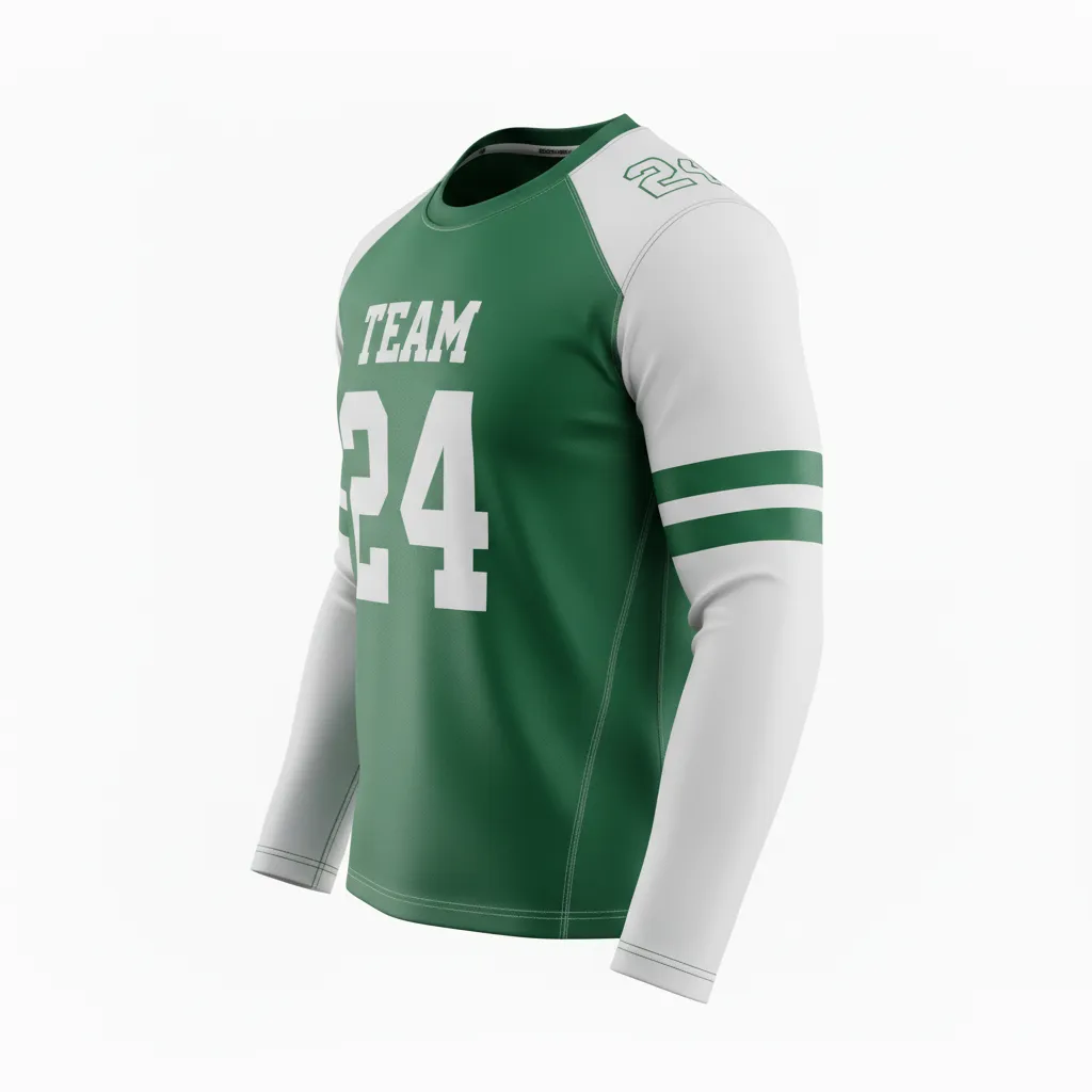 Custom Football Long Sleeve T Shirt - Green, White - Long Sleeve Forest Triple Stripe - Back View - HAMCO Sports Inc.