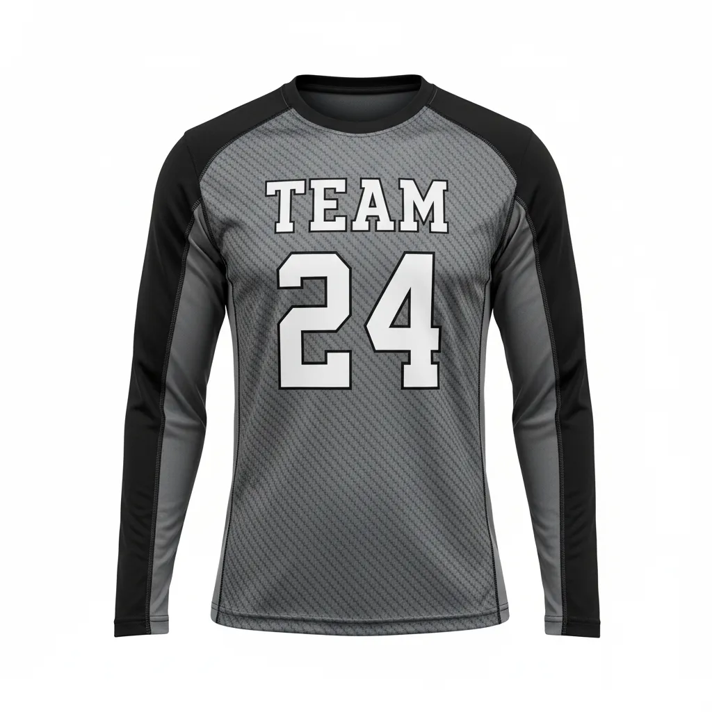Custom Football Long Sleeve T Shirt - Grey, Black - Long Sleeve Carbon Fiber - Front View - HAMCO Sports Inc.