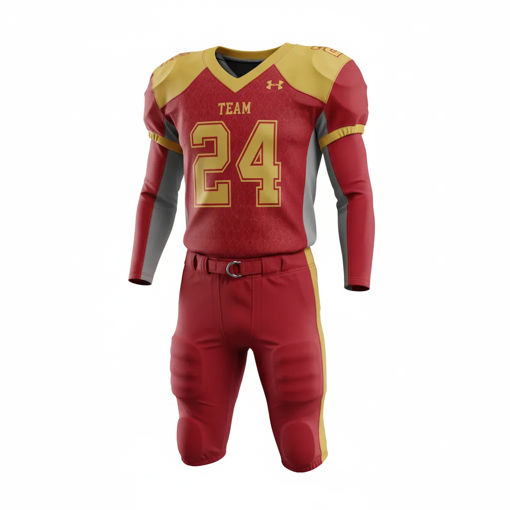Custom Football Professional Away Football Uniforms - Gold - Uniform Cardinal Vegas Diamond Grid - Front View - HAMCO Sports Inc.