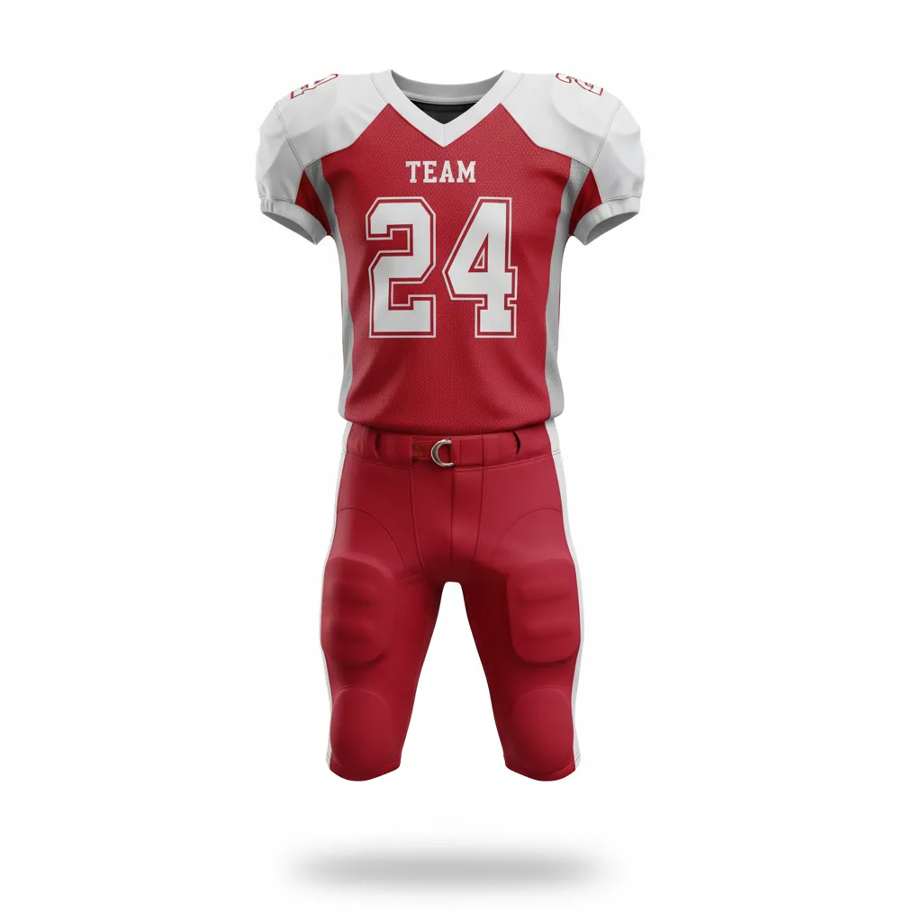 Custom Football Professional Away Football Uniforms - White - Uniform Cardinal Shoulder Cap - Front View - HAMCO Sports Inc.