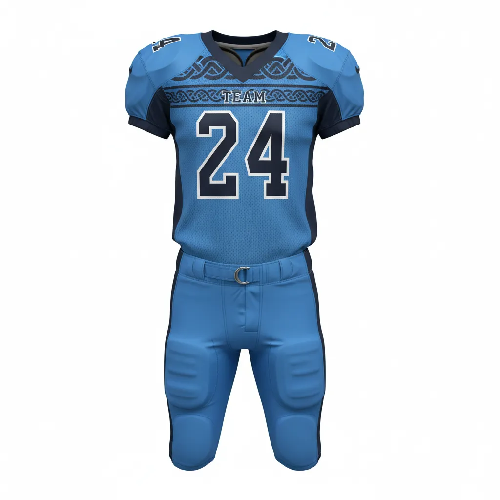 Custom Football Professional Away Football Uniforms - Blue, Navy - Uniform Columbia Celtic Knot - Front View - HAMCO Sports Inc.