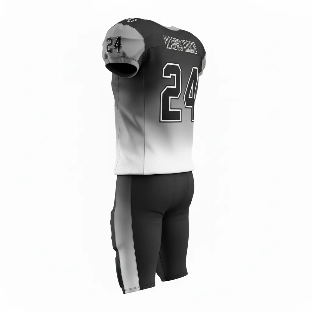 Custom Football Professional Football Uniforms - Black, Grey, White - Football Uniform Gradient Ombre - Back View - HAMCO Sports Inc.
