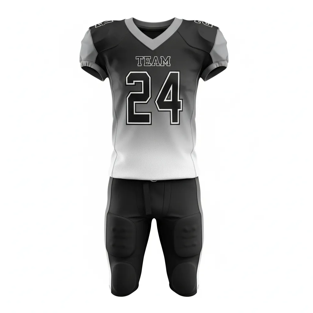 Custom Football Professional Football Uniforms - Black, Grey, White - Football Uniform Gradient Ombre - Front View - HAMCO Sports Inc.