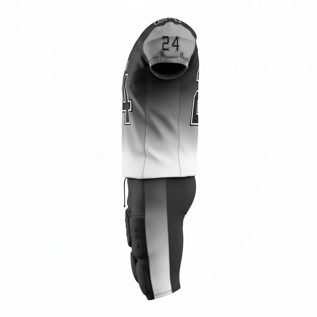 Custom Football Professional Football Uniforms - Black, Grey, White - Football Uniform Gradient Ombre - Side View - HAMCO Sports Inc.