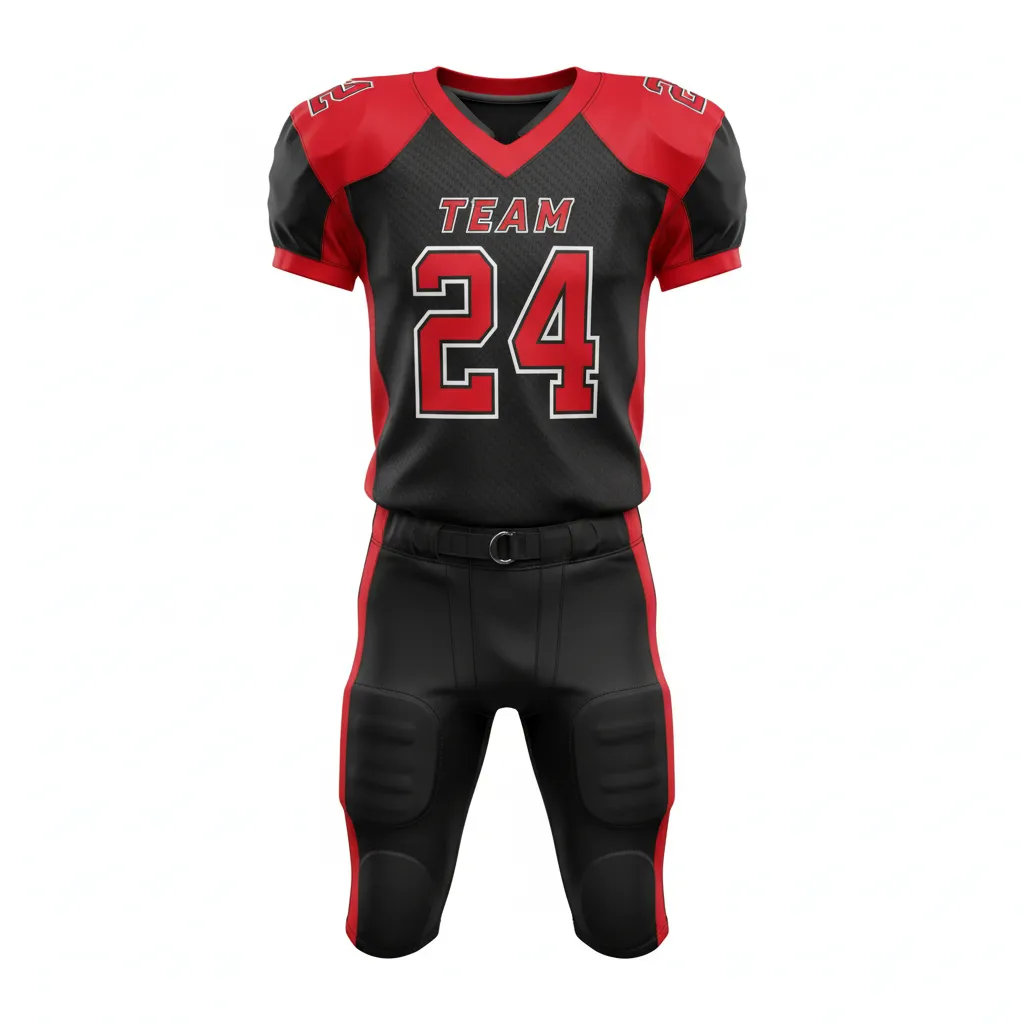 Custom Football Professional Football Uniforms - Black, Red - Football Uniform Side Panel - Front View - HAMCO Sports Inc.