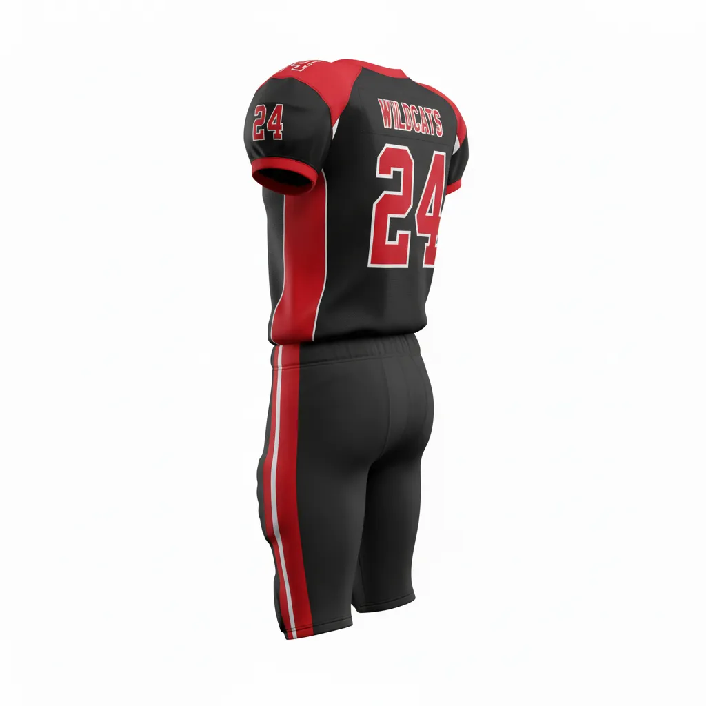 Custom Football Professional Football Uniforms - Black, Red, White - Football Uniform Tricolor Diagonal - Back View - HAMCO Sports Inc.