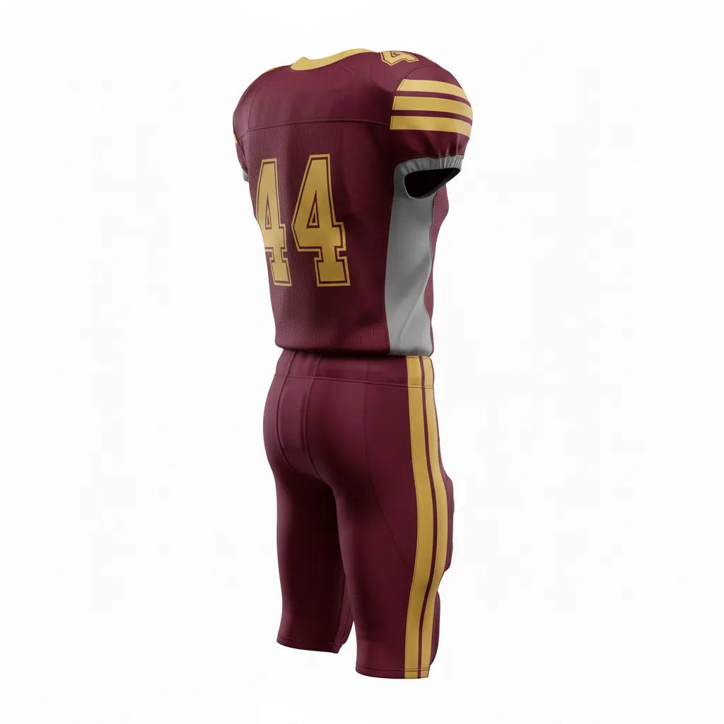 Custom Football Professional Football Uniforms - Burgundy, Gold - Football Uniform Vegas Triple Shoulder Stripe - Back View - HAMCO Sports Inc.