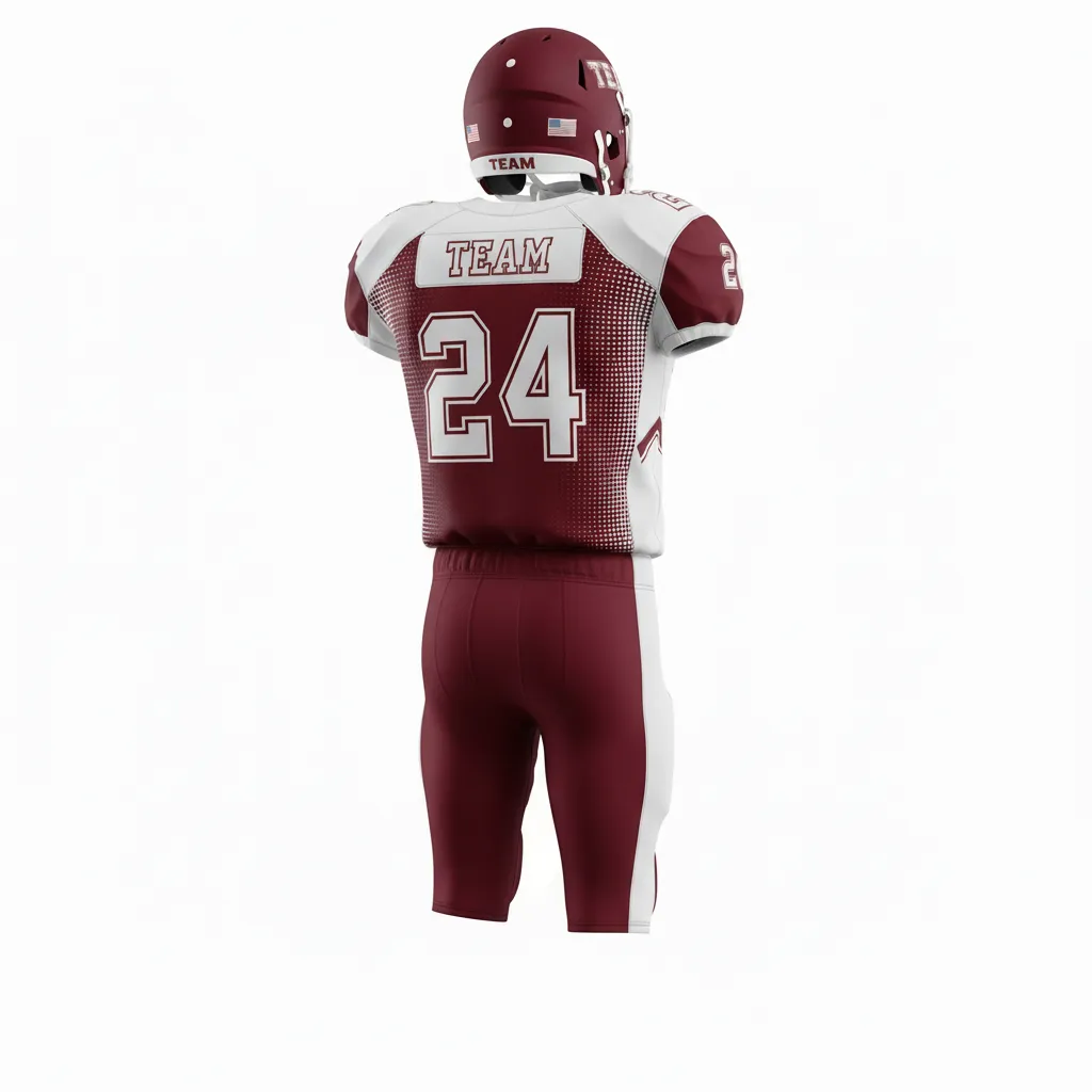 Custom Football Professional Football Uniforms - Burgundy, White - Football Uniform Halftone Dots - Back View - HAMCO Sports Inc.