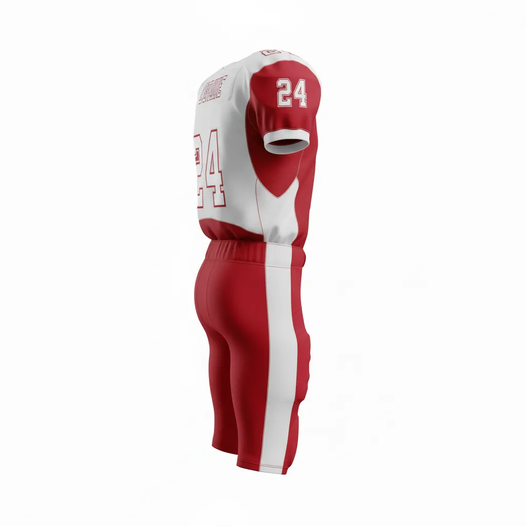 Custom Football Professional Football Uniforms - White - Football Uniform Cardinal Shoulder Hem Stripe - Back View - HAMCO Sports Inc.