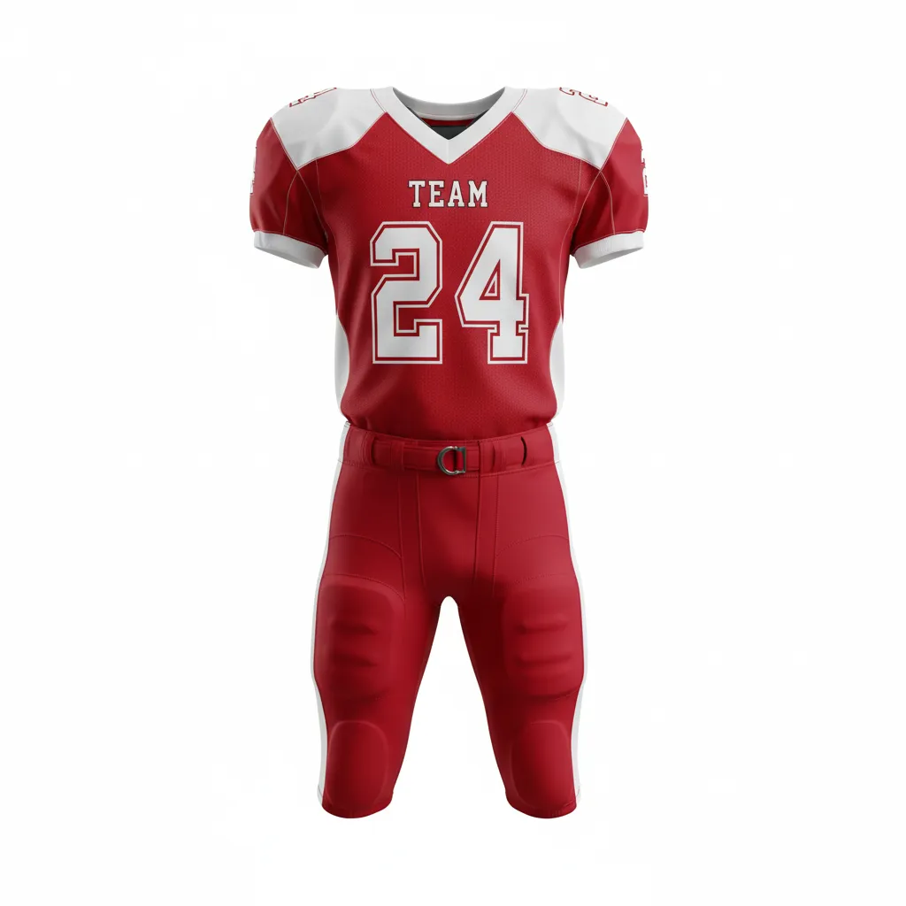 Custom Football Professional Football Uniforms - White - Football Uniform Cardinal Shoulder Hem Stripe - Front View - HAMCO Sports Inc.