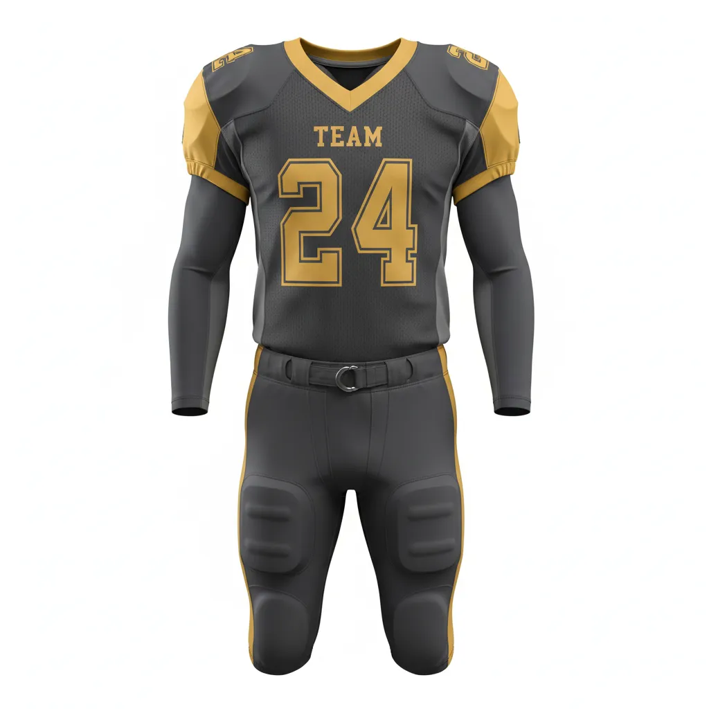 Custom Football Professional Football Uniforms - Gold - Football Uniform Charcoal Vegas Shoulder Cap - Front View - HAMCO Sports Inc.