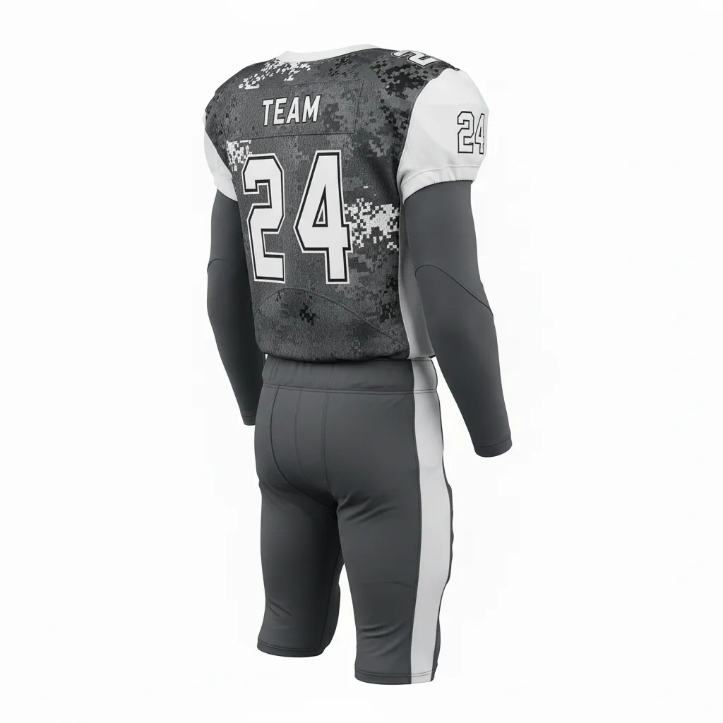Custom Football Professional Football Uniforms - White - Football Uniform Charcoal Digital Camo - Back View - HAMCO Sports Inc.