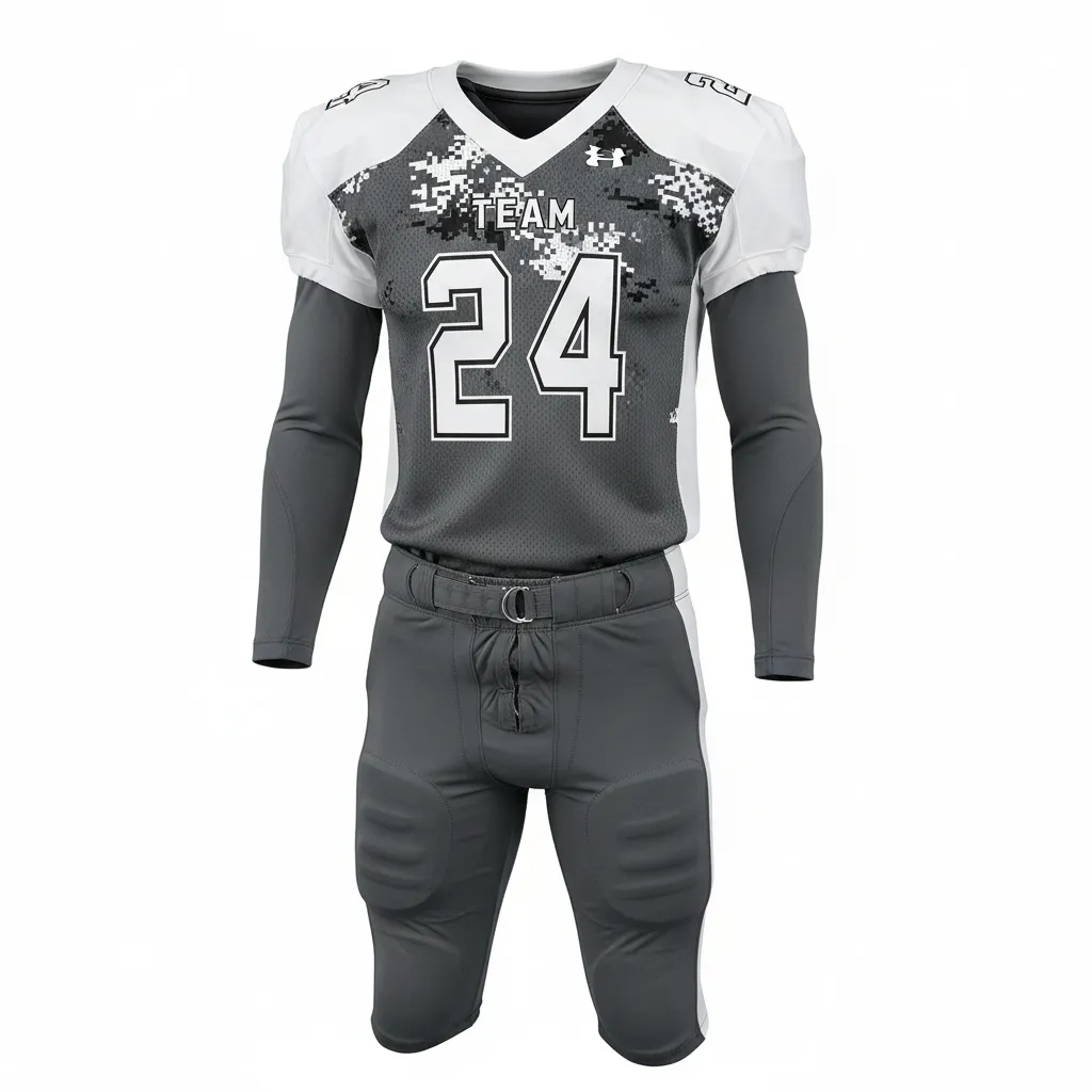Custom Football Professional Football Uniforms - White - Football Uniform Charcoal Digital Camo - Front View - HAMCO Sports Inc.
