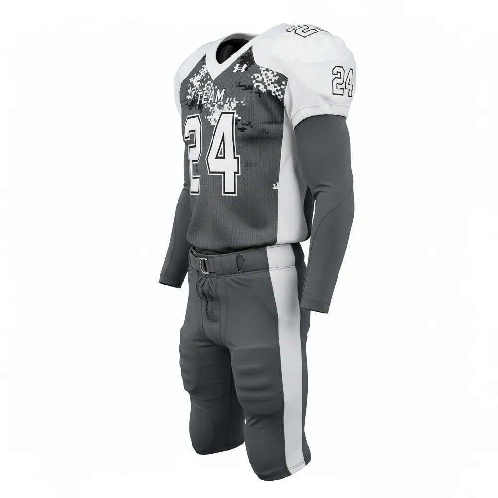Custom Football Professional Football Uniforms - White - Football Uniform Charcoal Digital Camo - Side View - HAMCO Sports Inc.