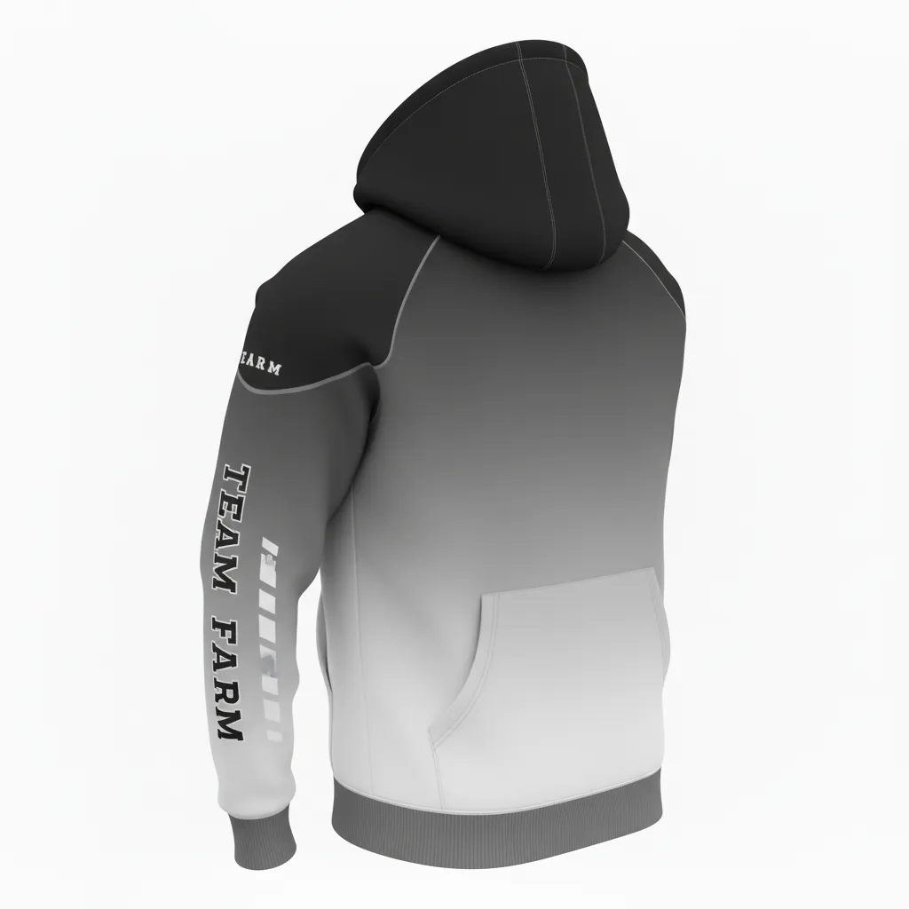Custom Football Pullover Hoodie - Black, Grey, White - Hoodie Gradient Ombre - Side View - HAMCO Sports Inc.