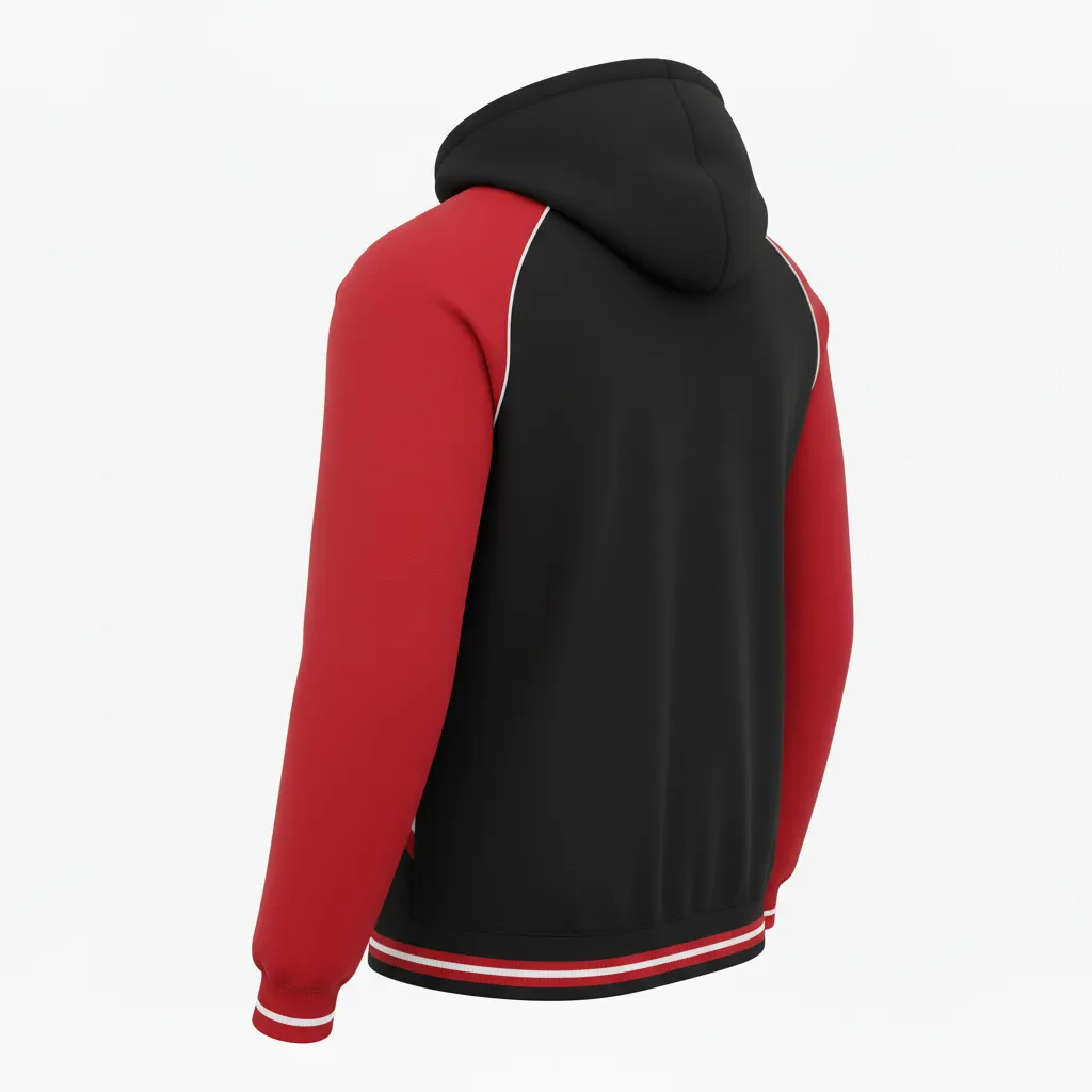 Custom Football Pullover Hoodie - Black, Red, White - Hoodie Tricolor - Back View - HAMCO Sports Inc.
