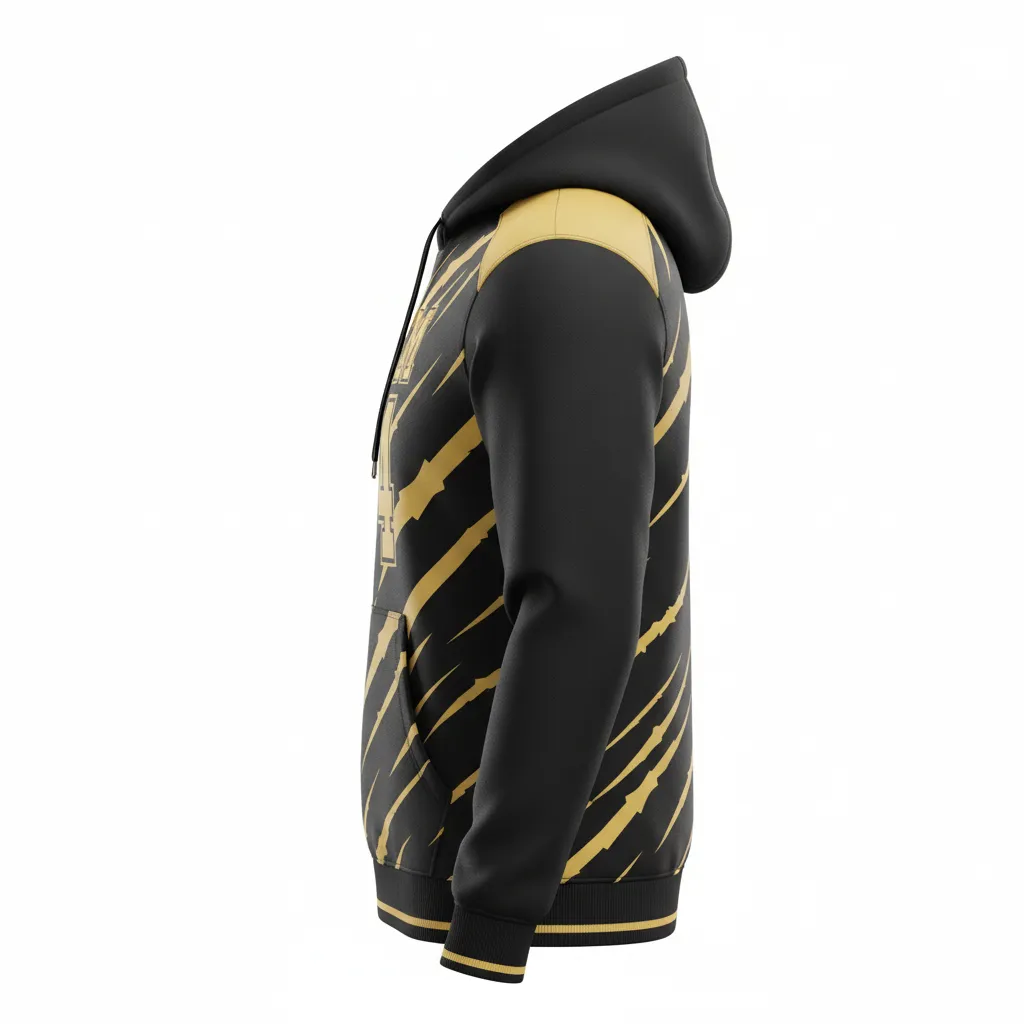 Custom Football Pullover Hoodie - Black, Gold - Hoodie Vegas Razor Slash - Side View - HAMCO Sports Inc.