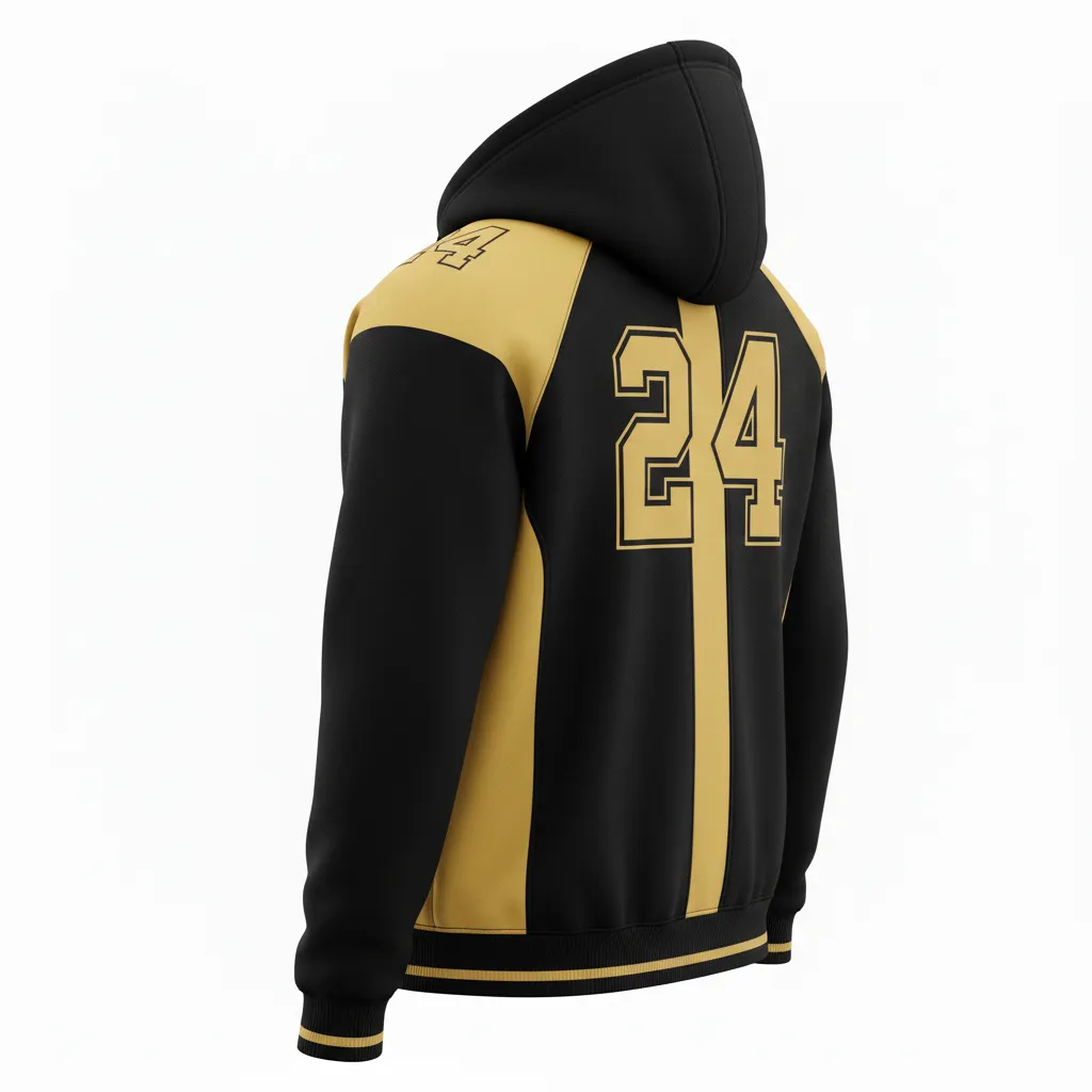 Custom Football Pullover Hoodie - Black, Gold - Hoodie Vegas Side Panel - Back View - HAMCO Sports Inc.