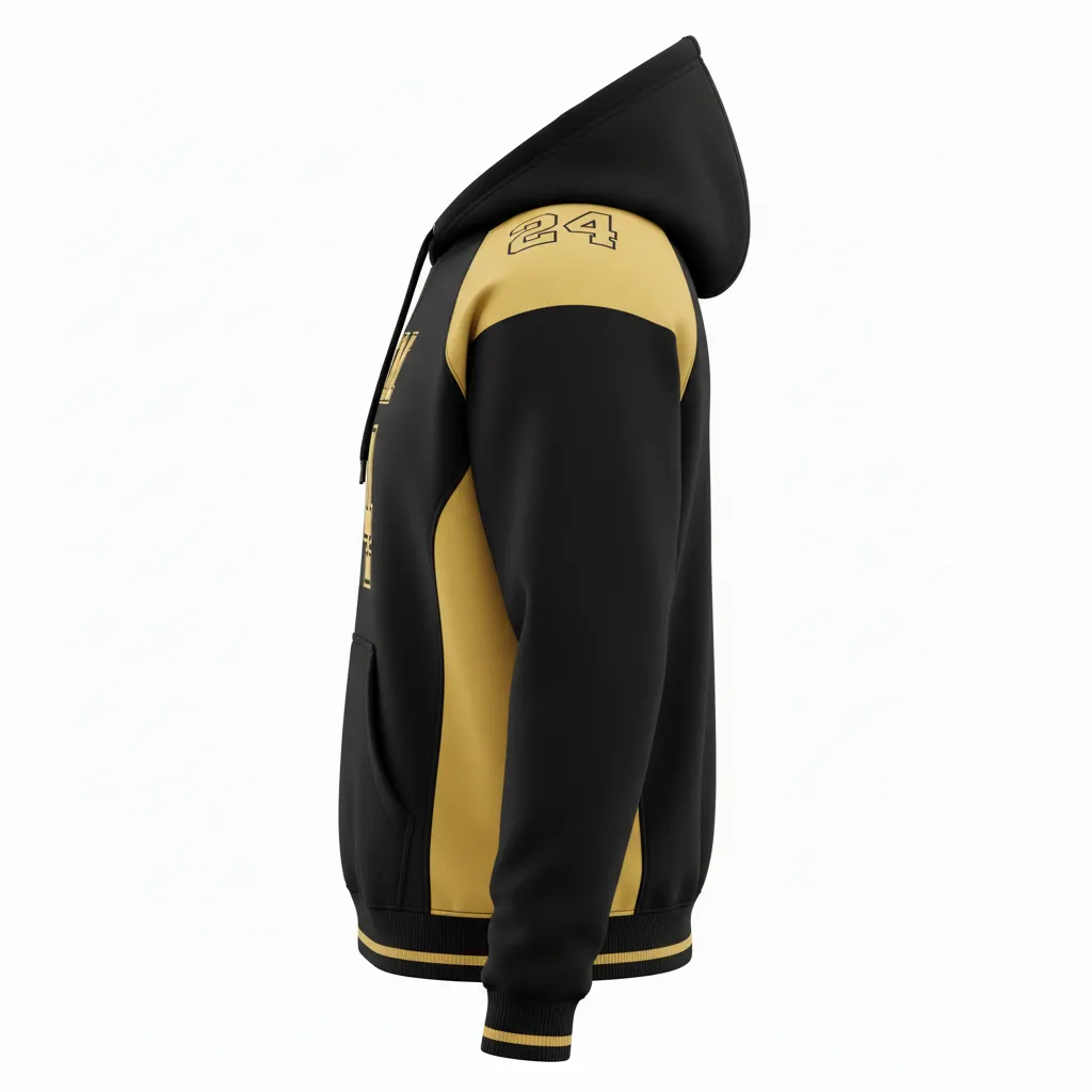 Custom Football Pullover Hoodie - Black, Gold - Hoodie Vegas Side Panel - Side View - HAMCO Sports Inc.