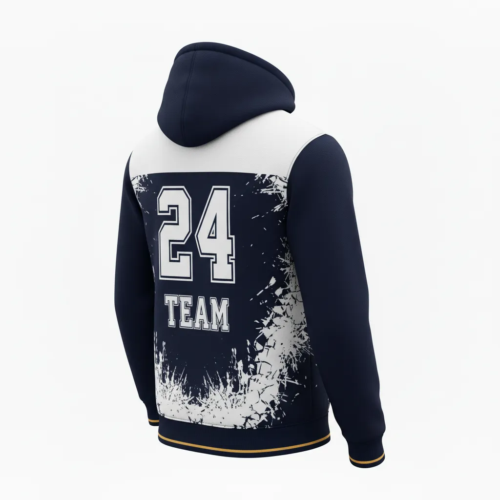 Custom Football Pullover Hoodie - Black, White - Hoodie Shattered Glass - Back View - HAMCO Sports Inc.