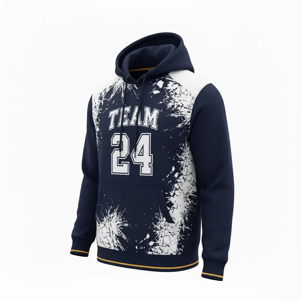 Custom Football Pullover Hoodie - Black, White - Hoodie Shattered Glass - Front View - HAMCO Sports Inc.