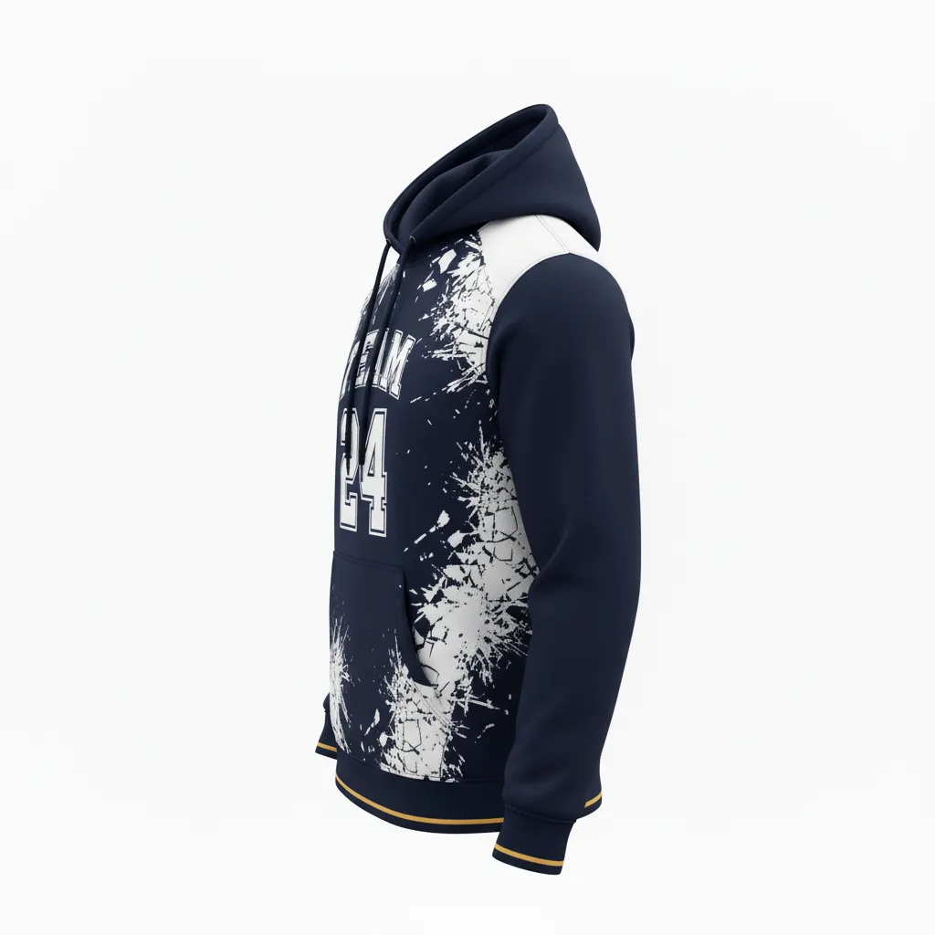 Custom Football Pullover Hoodie - Black, White - Hoodie Shattered Glass - Side View - HAMCO Sports Inc.