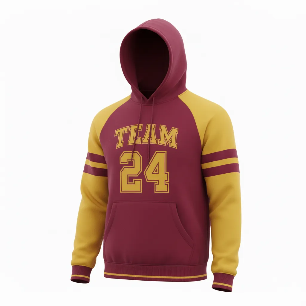 Custom Football Pullover Hoodie - Burgundy, Gold - Hoodie Vegas Triple Stripe - Front View - HAMCO Sports Inc.