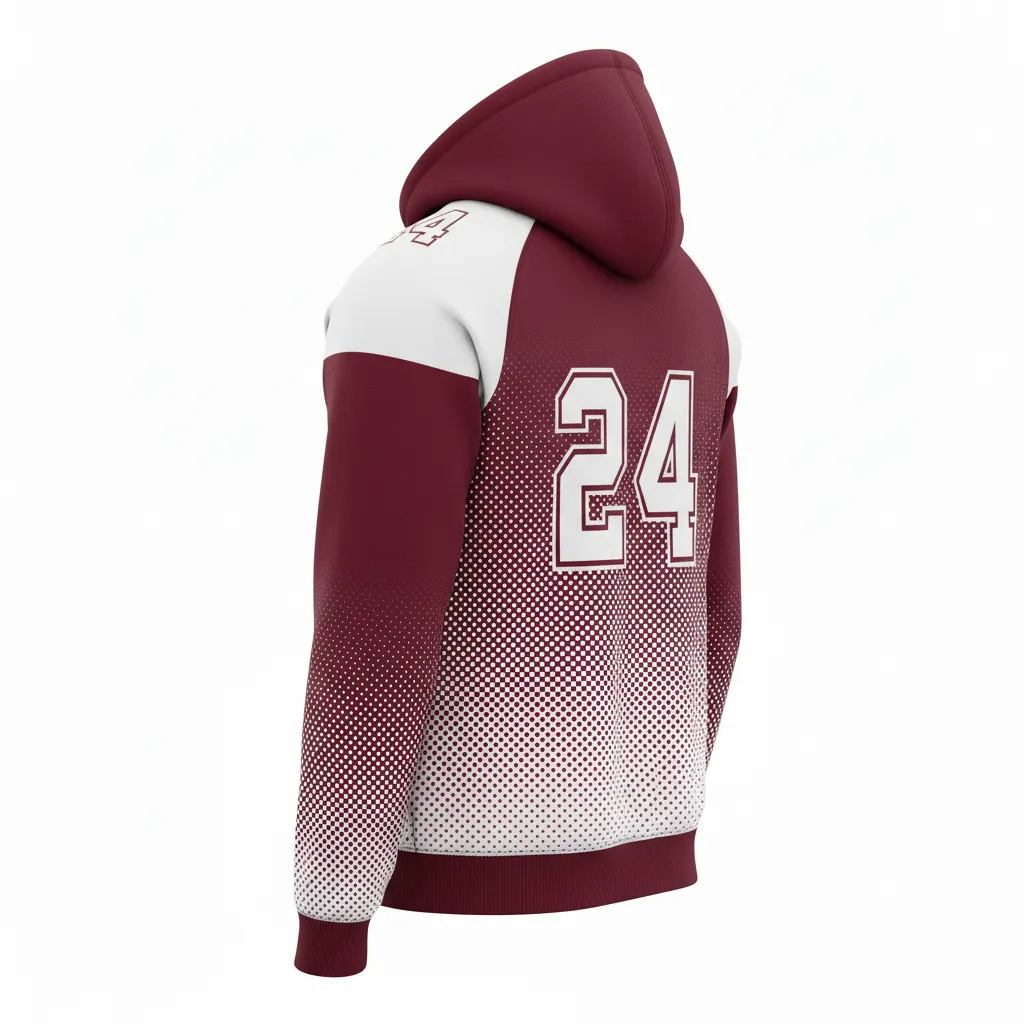 Custom Football Pullover Hoodie - Burgundy, White - Hoodie Halftone Dots - Back View - HAMCO Sports Inc.