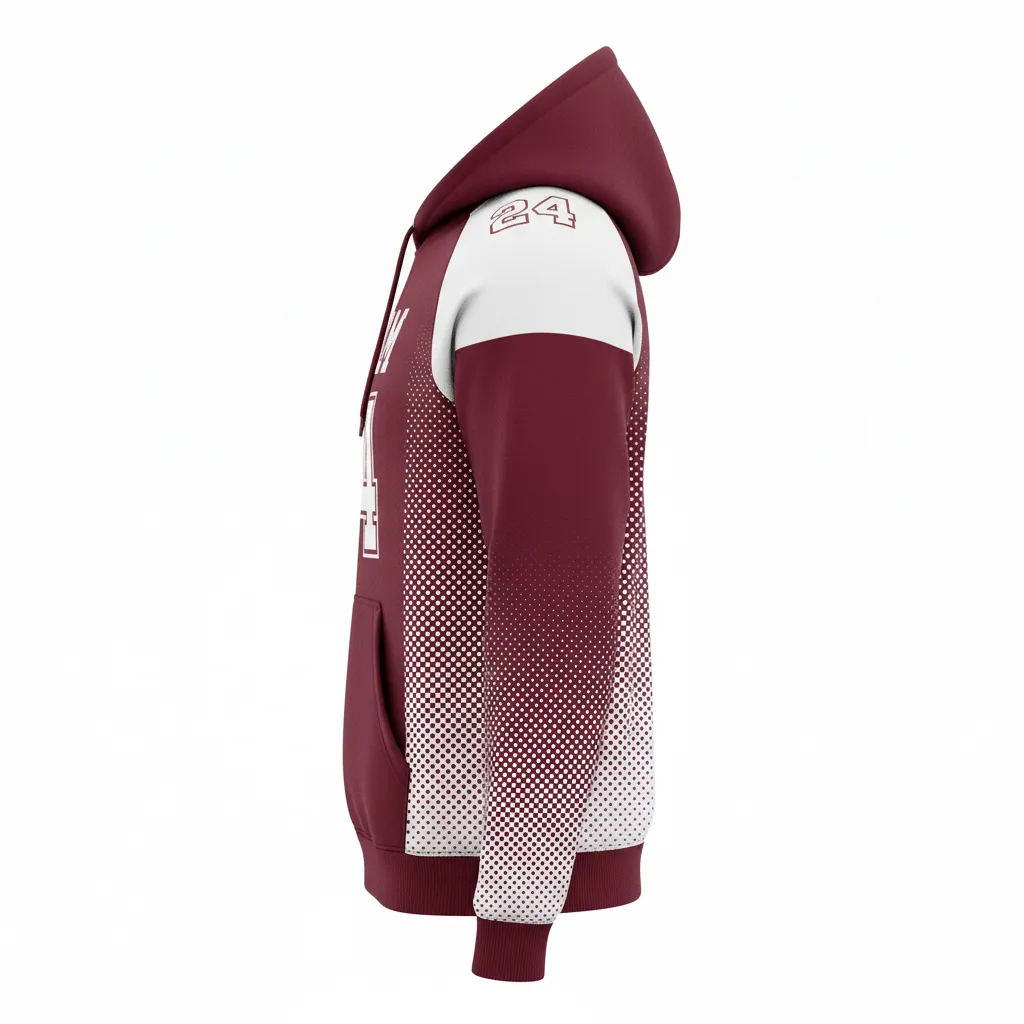 Custom Football Pullover Hoodie - Burgundy, White - Hoodie Halftone Dots - Side View - HAMCO Sports Inc.