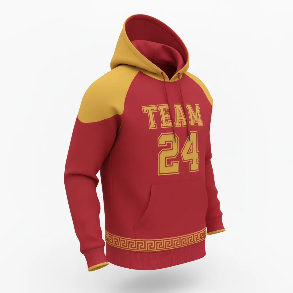 Custom Football Pullover Hoodie - Gold - Hoodie Cardinal Vegas Greek Key - Front View - HAMCO Sports Inc.