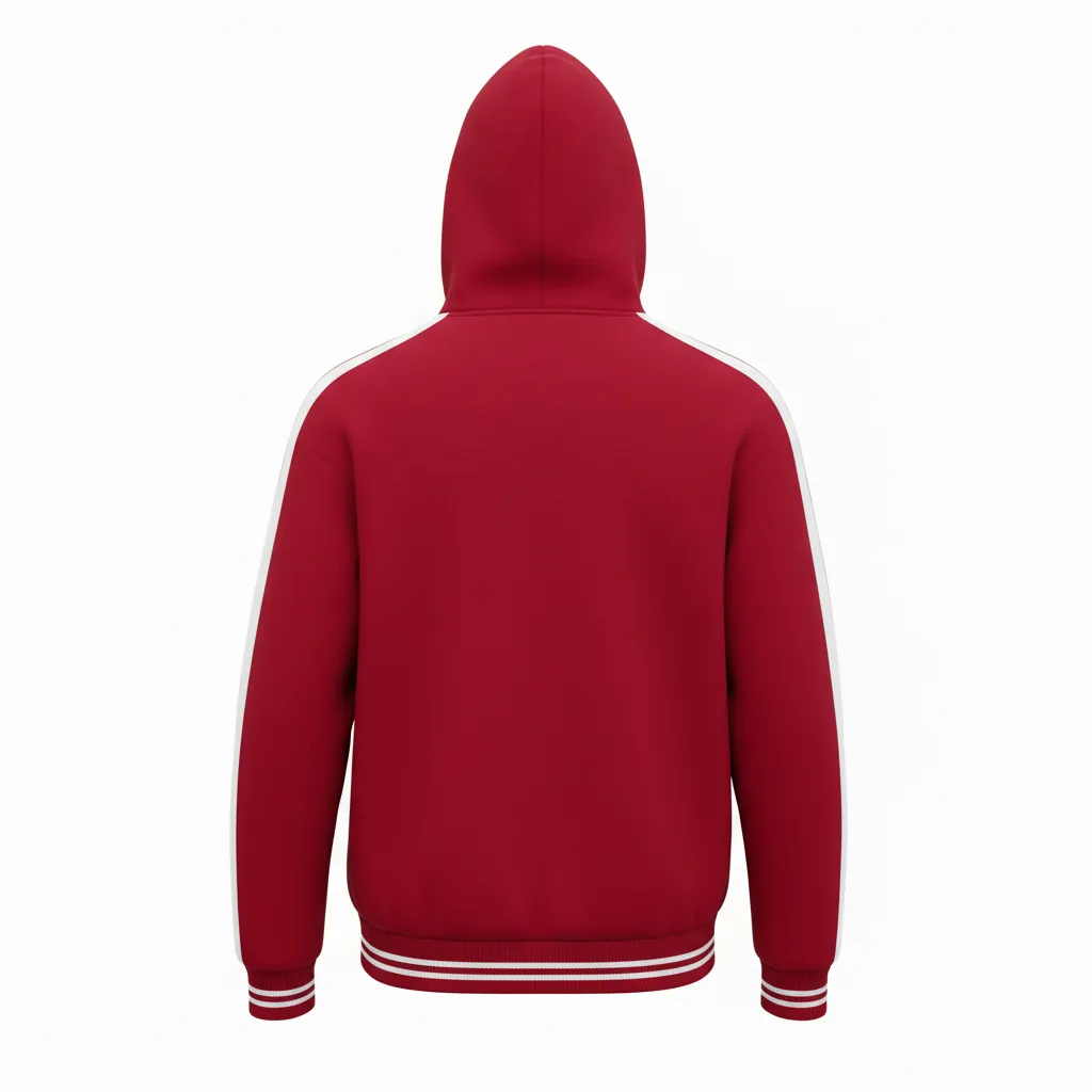 Custom Football Pullover Hoodie - White - Hoodie Cardinal Shoulder Hem Stripe - Back View - HAMCO Sports Inc.