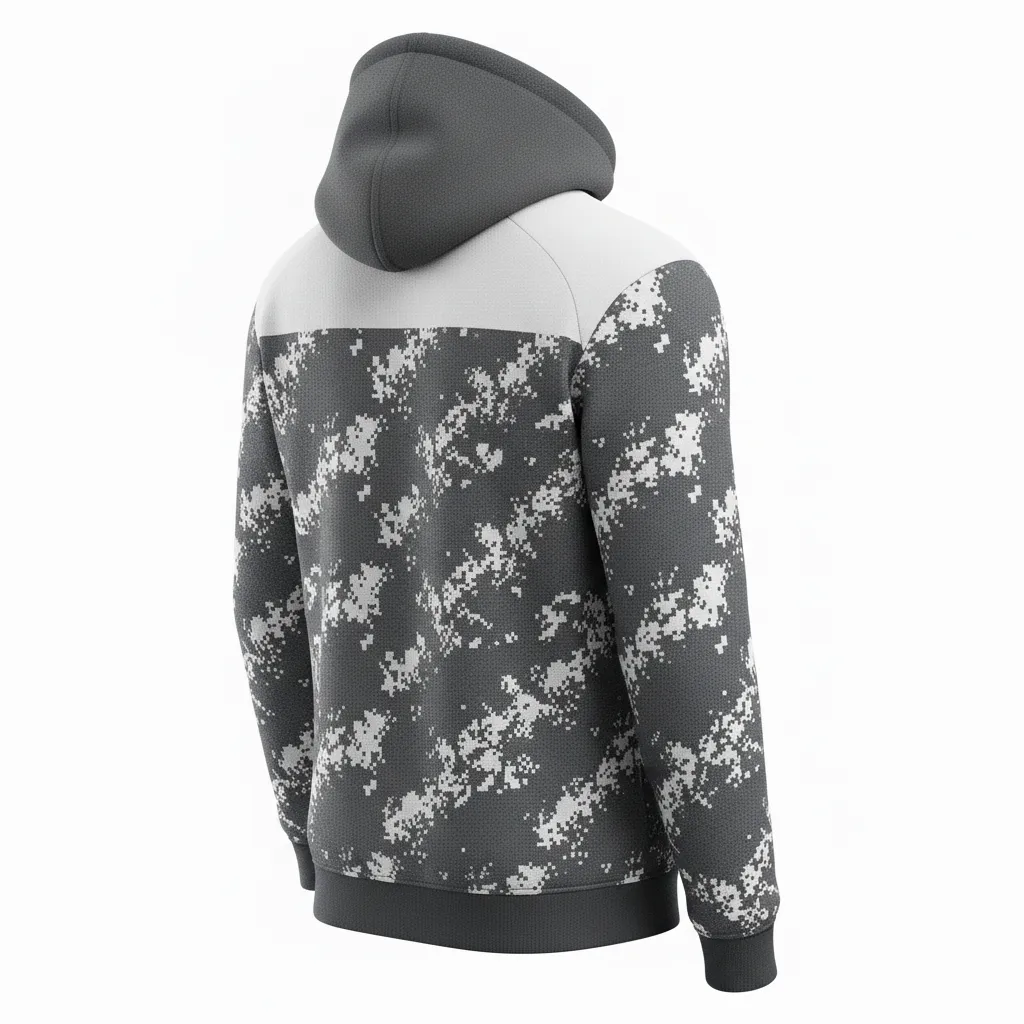 Custom Football Pullover Hoodie - White - Hoodie Charcoal Digital Camo - Back View - HAMCO Sports Inc.