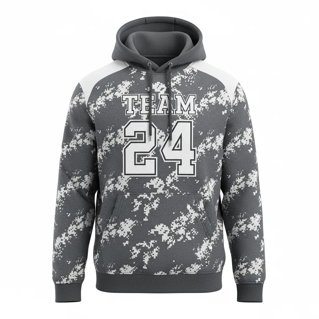 Custom Football Pullover Hoodie - White - Hoodie Charcoal Digital Camo - Front View - HAMCO Sports Inc.