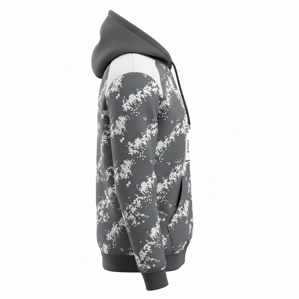 Custom Football Pullover Hoodie - White - Hoodie Charcoal Digital Camo - Side View - HAMCO Sports Inc.