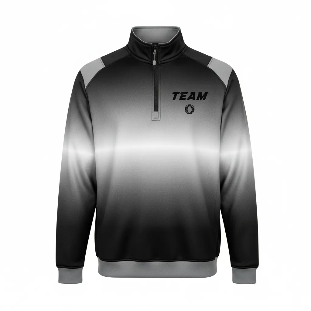 Custom Football Quarter Zipper Pullover - Black, Grey, White - Quarter Zip Gradient Ombre - Front View - HAMCO Sports Inc.