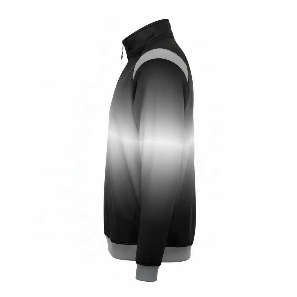 Custom Football Quarter Zipper Pullover - Black, Grey, White - Quarter Zip Gradient Ombre - Side View - HAMCO Sports Inc.