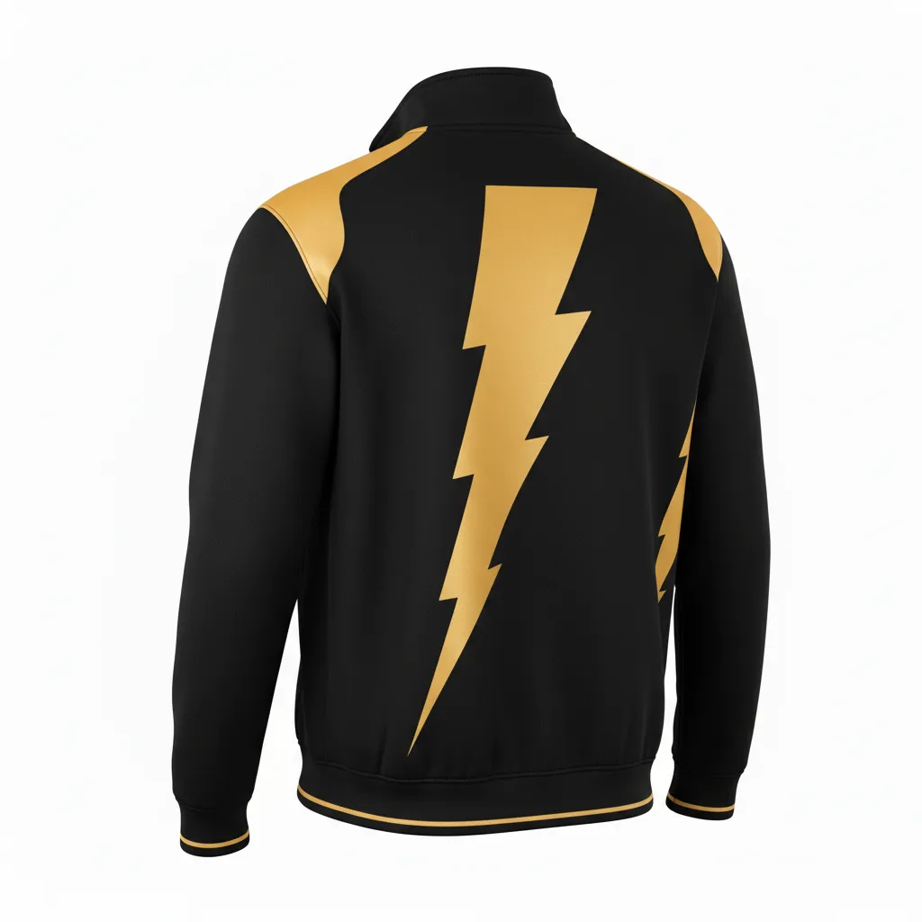 Custom Football Quarter Zipper Pullover - Black, Gold - Quarter Zip Vegas Lightning Bolt - Back View - HAMCO Sports Inc.