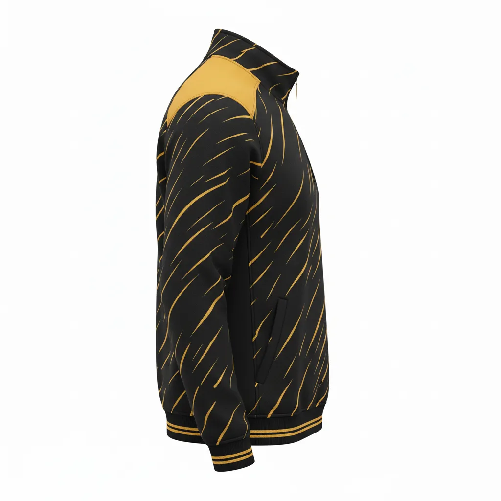 Custom Football Quarter Zipper Pullover - Black, Gold - Quarter Zip Vegas Razor Slash - Side View - HAMCO Sports Inc.