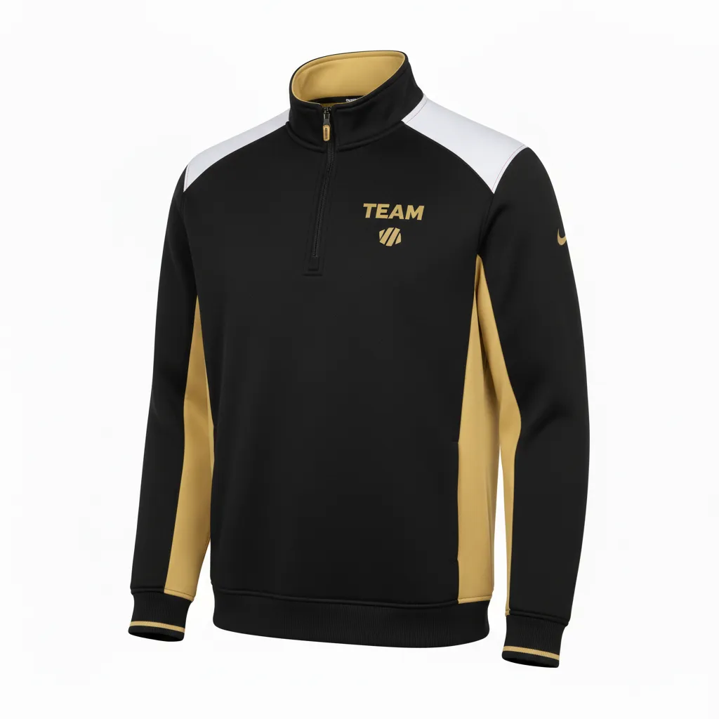 Custom Football Quarter Zipper Pullover - Black, Gold - Quarter Zip Vegas Side Panel - Front View - HAMCO Sports Inc.