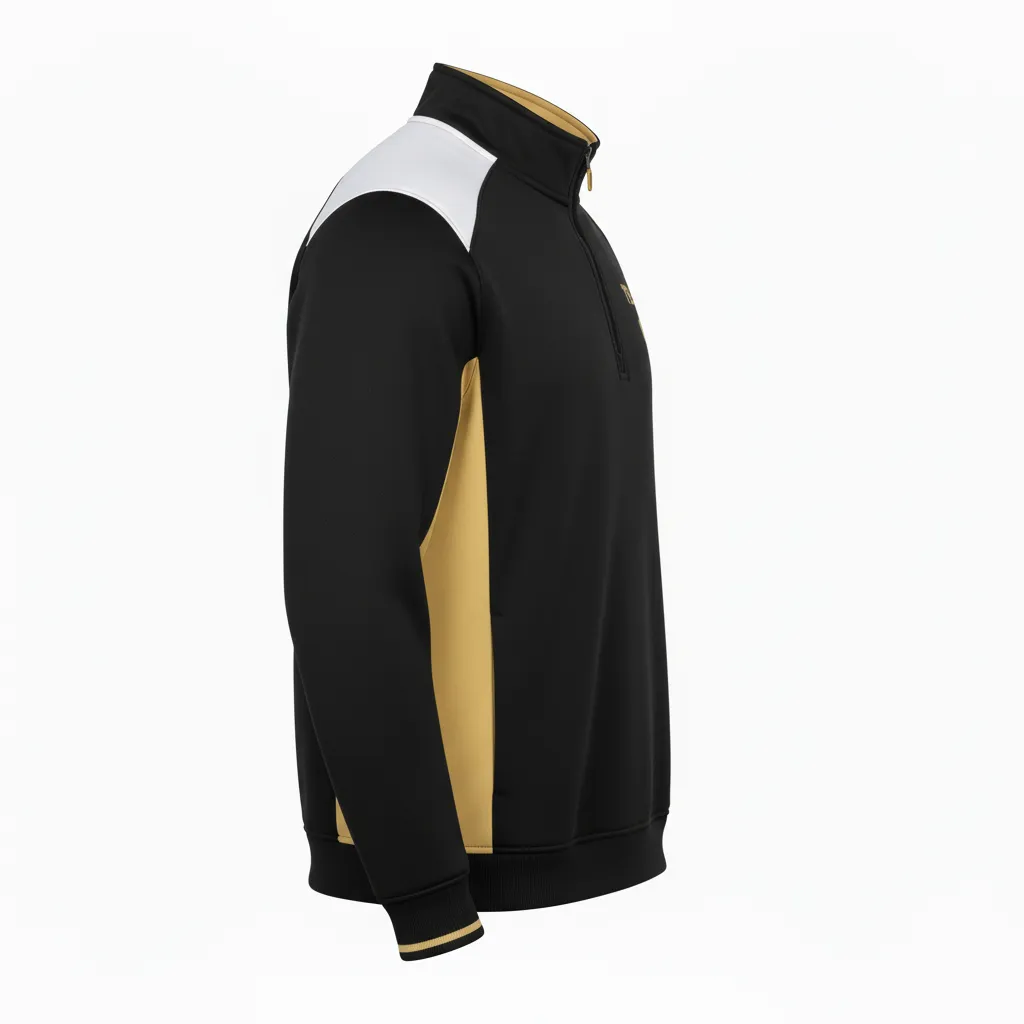 Custom Football Quarter Zipper Pullover - Black, Gold - Quarter Zip Vegas Side Panel - Side View - HAMCO Sports Inc.